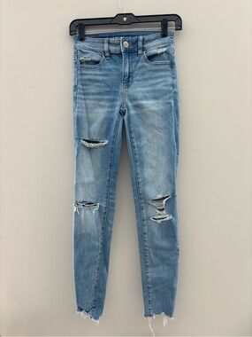 American Eagle Ne(x)t Level Stretch Distressed Skinny Jeans Light Wash Size 00
